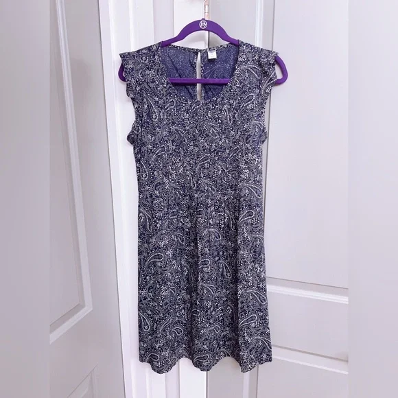 Old Navy Navy Blue Paisley Sleeveless Dress Size Medium - Picture 3 of 4